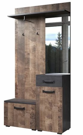 Ensemble meuble d'entrée avec miroir bois et gris avec miroir Kamelia