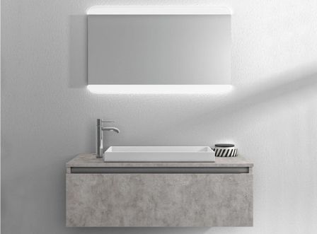 Ensemble meuble de salle de bain 1 tiroir effet béton et miroir à LED Teph L 100 cm
