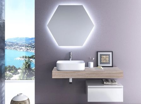 Ensemble meuble de salle de bain 1 tiroir bois clair et laqué blanc et miroir à LED Kyo L 120 cm