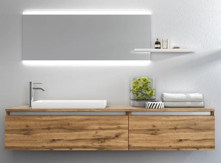 Ensemble meuble de salle de bain 2 tiroirs chêne clair et miroir à LED Teph L 170 cm