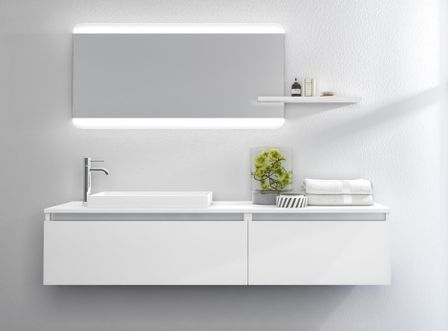 Ensemble meuble de salle de bain 2 tiroirs laqué blanc mat et miroir à LED Teph L 170 cm