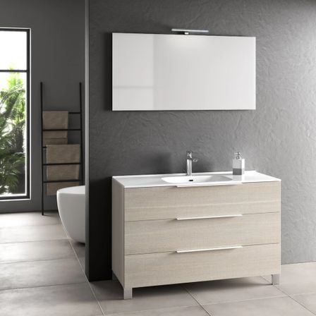 Ensemble meuble de salle de bain 3 tiroirs bois beige et miroir lumineux Malo L 120 cm