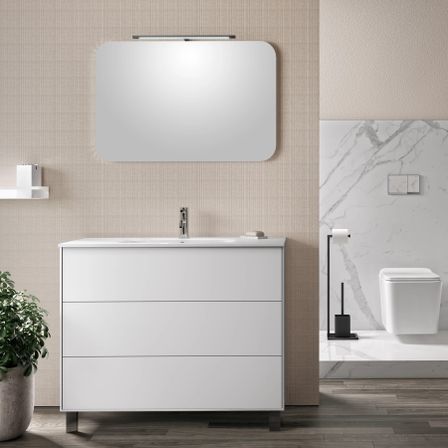 Ensemble meuble de salle de bain 3 tiroirs laqué blanc et miroir lumineux Lago L 90 cm