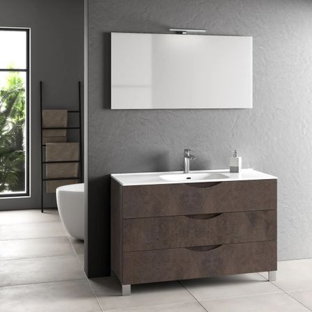 Ensemble meuble de salle de bain 3 tiroirs marron et miroir lumineux Olo L 120 cm