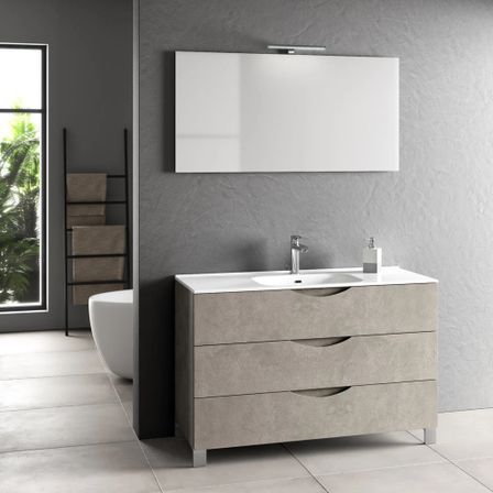 Ensemble meuble de salle de bain 3 tiroirs taupe et miroir lumineux Olo L 120 cm
