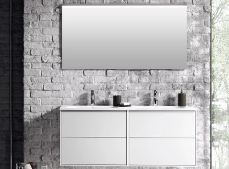 Ensemble meuble de salle de bain 4 tiroirs bois blanc mat et miroir Lago L 120 cm