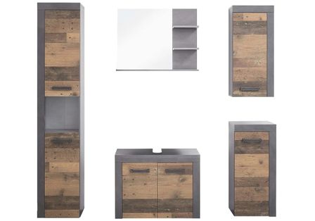 Ensemble meuble de salle de bain 5 pièces anthracite et noyer Cali