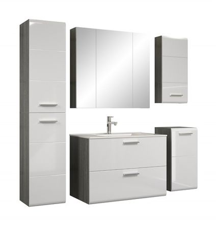 Ensemble meuble de salle de bain 5 pièces blanc et gris Randy