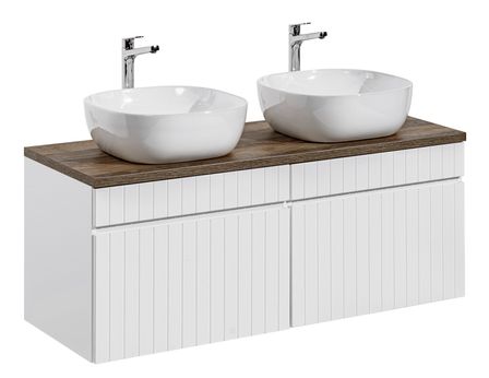Ensemble meuble de salle de bain EMBLEMATIC 120 cm – Double vasque ronde – Blanc mat et chêne marron