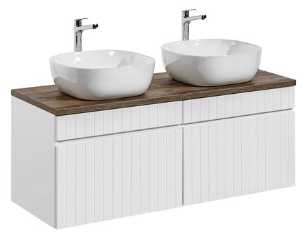 Ensemble meuble de salle de bain EMBLEMATIC 160 cm – Double vasque ronde – Blanc mat et chêne marron