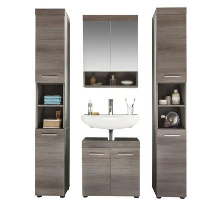 Ensemble meuble salle de bain 4 pièces mélaminé chêne foncé Rune