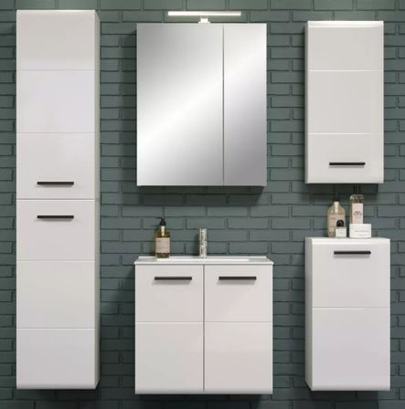 Ensemble meuble salle de bain 5 pièces blanc brillant Touka