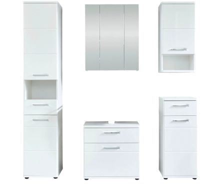 Ensemble meuble salle de bain 5 pièces mélaminé blanc Micko