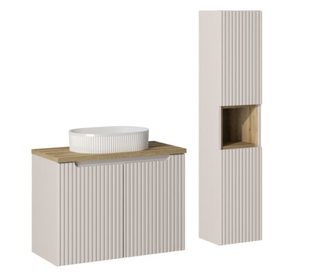 Ensemble meuble salle de bain suspendu NOVA 110 cm – Vasque, colonne et meuble 2 portes