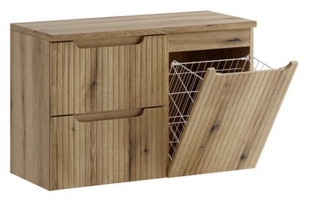 Ensemble meuble salle de bain suspendu NOVA 90 cm Chêne naturel avec panier à linge