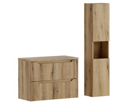 Ensemble meuble salle de bain suspendu NOVA Chêne naturel 80 cm avec colonne de rangement