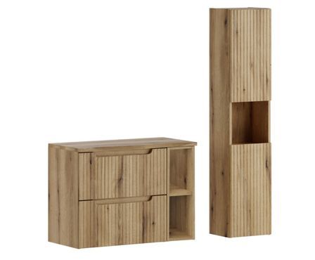 Ensemble meuble salle de bain suspendu NOVA Chêne naturel 80 cm avec colonne de rangement