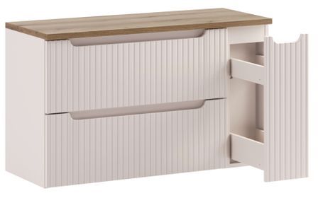Ensemble meuble salle de bain suspendu NOVA Taupe avec plan Chêne naturel – Design contemporain et rangements intelligents