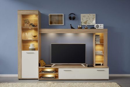 Ensemble meuble TV 3 pièces mélaminé chêne clair Aldo