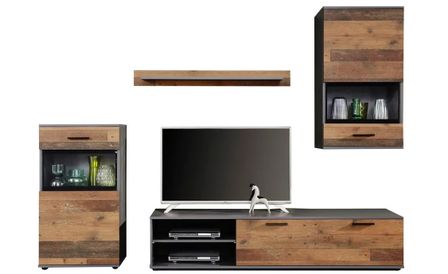 Ensemble meuble TV 4 pièces mélaminé chêne foncé et gris Gian