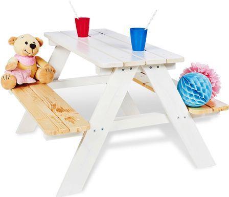 Ensemble pic nique enfant épicéa massif lasuré blanc et bois clair Nicki für 4