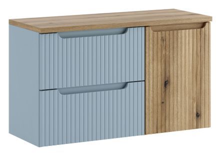 Ensemble suspendu NOVA 100 cm avec panier à linge, meuble 2 tiroirs et plan de travail