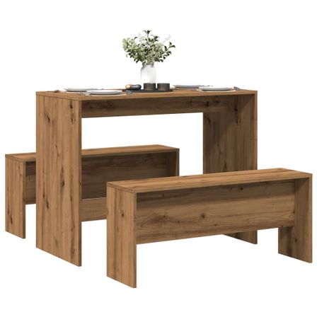 Ensemble table à manger et bancs 3 pcs bois d'ingénierie