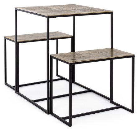 Ensemble table avec 2 tabouret en acier noir et doré Amina