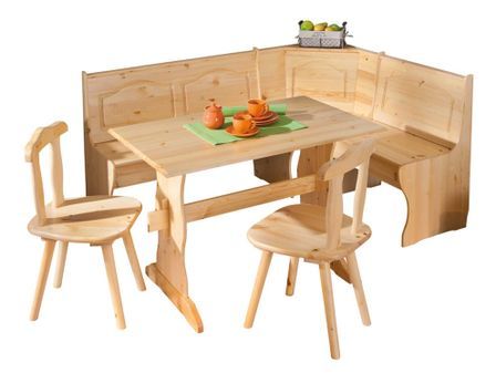 Ensemble table avec banc et chaises pin massif clair Vencia