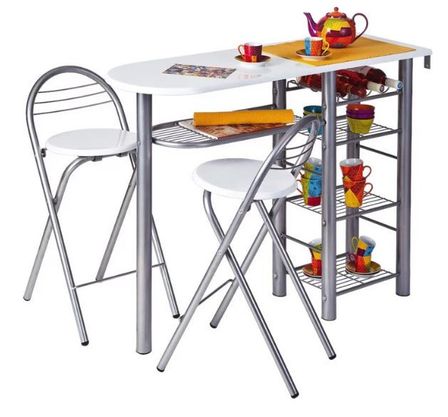 Ensemble table et 2 tabourets bois blanc et pieds métal Finee