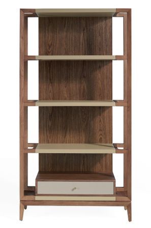 Étagère 4 niveaux et 1 tiroir bois noyer et laqué Muza