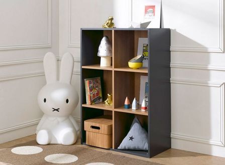 Etagère 6 cases bois anthracite et merisier clair Multicases