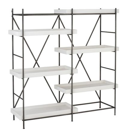 Etagère 6 plateaux métal noir et bois massif blanc Bialli