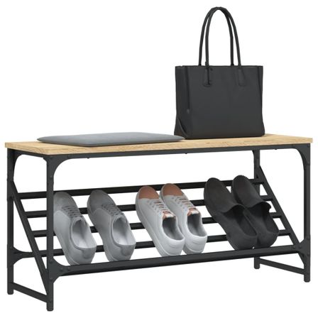 Étagère à chaussures acier noir et bois Muria L 90 x H 45 x P 30 cm – Elégance et fonctionnalité