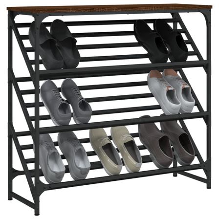 Étagère à chaussures acier noir et bois Muria L 90 x H 85 x P 30 cm – Elégance et fonctionnalité