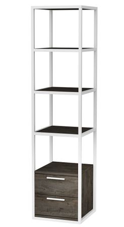 Étagère avec 2 tiroirs bois gris et métal blanc Roby 39 cm