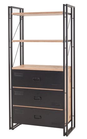 Etagère bibliothèque en bois naturel et métal noir Volka 90 cm