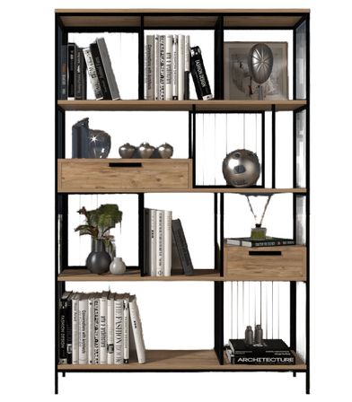 Étagère bibliothèque industriel bois clair et métal noir Stuka 120 cm