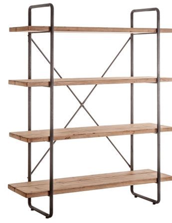 Etagère bibliothèque sapin massif clair et fer noir Penky