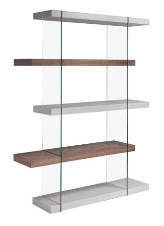 Etagère bois plaqué noyer et verre trempé 4 niveaux Boby