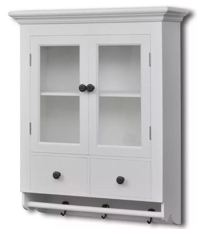 Etagère de cuisine murale 2 portes 2 tiroirs bois blanc Kapci