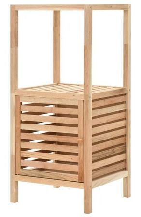 Etagère de rangement 1 porte 2 plateaux noyer massif clair Lenny