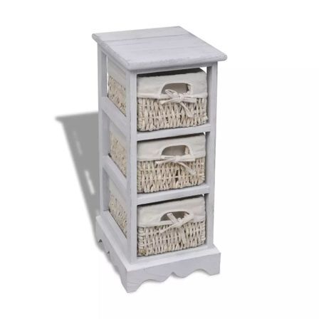 Étagère de rangement en bois 3 paniers en tissage Blanc