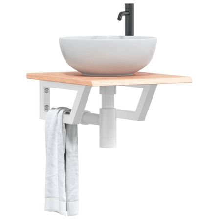 Étagère de vasque murale acier et bois de chêne massif