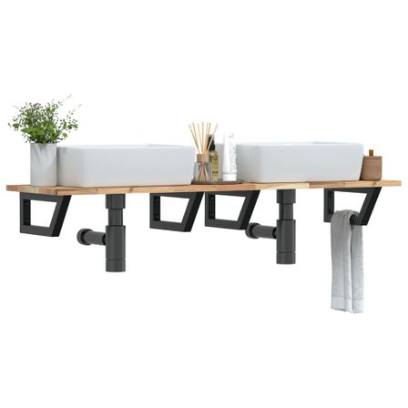 Étagère de vasque murale acier et bois massif d'acacia