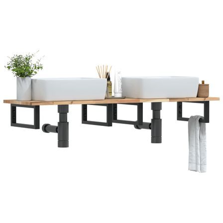 Étagère de vasque murale acier et bois massif d'acacia