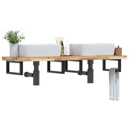 Étagère de vasque murale acier et bois massif d'acacia