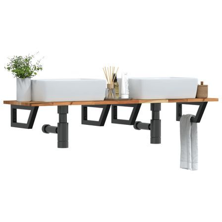 Étagère de vasque murale acier et bois massif d'acacia