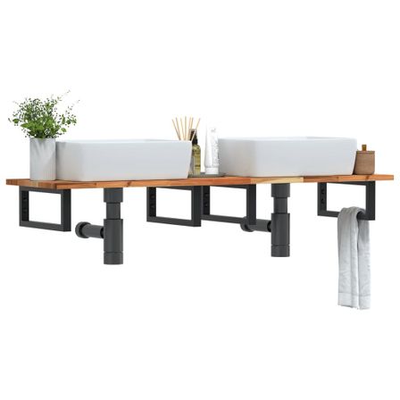 Étagère de vasque murale acier et bois massif d'acacia