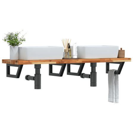 Étagère de vasque murale acier et bois massif d'acacia